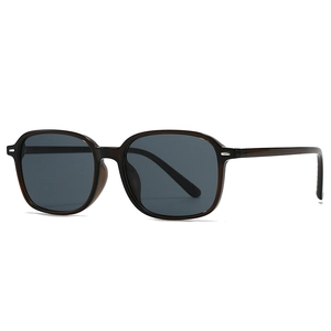 Modern retro square double bridge sunglasses in translucent tortoise with grey lenses