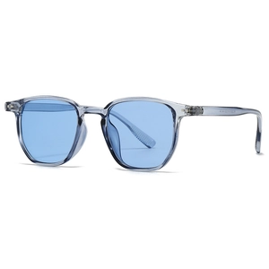Lunettes de soleil rondes rétro modernes avec monture gris clair et verres bleus