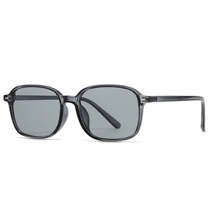 Modern retro square double-bridge sunglasses with light grey transparent frames and lenses