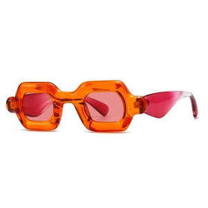 Fashionable orange geometric square sunglasses with gradient red lenses for men and women
