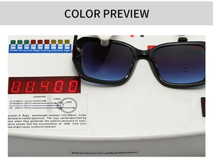 Square sunglasses on UV400 testing device showing professional ultraviolet protection