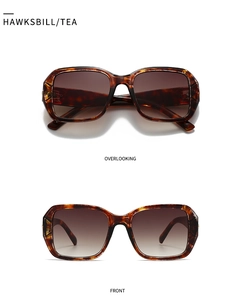 Front and top view of square tortoiseshell sunglasses with brown gradient lenses