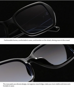 Detailed view of soft silicone nose pads on black square fashion sunglasses