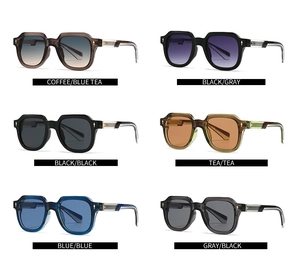 Detailed grid view showing multiple color variations of polygon frame sunglasses