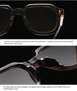 Detail of thickened brown lenses and integrated nose pads on polygon sunglasses