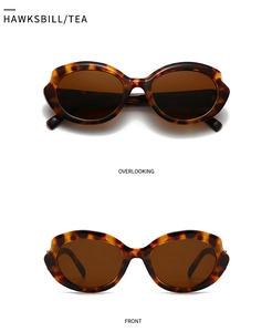 Detailed views of hawksbill pattern sunglasses with tea lenses from top and front angles