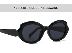 Detailed 45-degree side view of futuristic black thick polygon frame sunglasses
