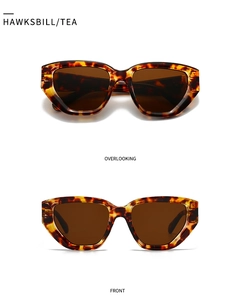 Detailed views of tortoise shell square sunglasses with tea lenses from multiple angles