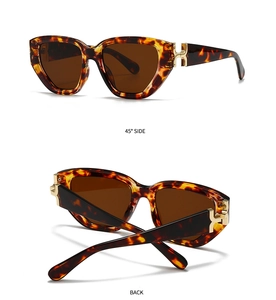 Detail view of tortoiseshell sunglasses showing 45-degree side angle and folded back view