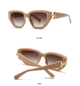 Nude square sunglasses with gradient brown lenses and gold H-detail on the temple