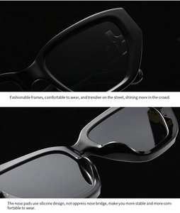Detail of square sunglasses frame with integrated silicone nose pads for comfort