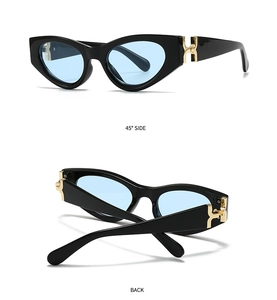 Vues détaillées des lunettes de soleil carrées œil-de-chat avec charnières dorées en H