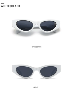 Vues de face et de dessus de lunettes de soleil rétro à monture carrée blanche et noire