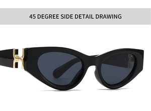 Détail de lunettes de soleil carrées œil-de-chat avec charnières métalliques dorées