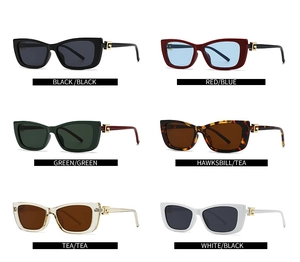 Detailed grid showing square luxury sunglasses in six various trendy frame color options