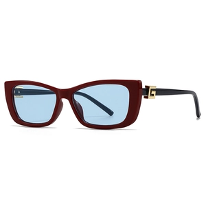 Retro square sunglasses with wine red frames, light blue lenses and golden G detail