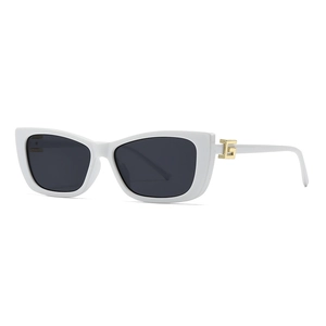 Fashionable white square frame sunglasses with dark lenses and gold metal temple details