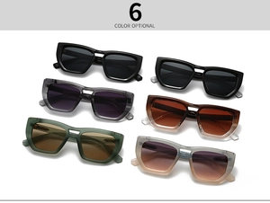 Six different color options for retro square frame sunglasses displayed in a flat lay view