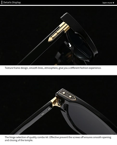 Detail display of star-decorated metal hinges and black frame temples on retro sunglasses