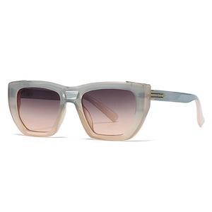 Modern square frame sunglasses with gradient blue-champagne resin and tinted lenses