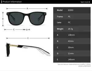 Detailed size chart for retro small frame sunglasses featuring exact frame measurements