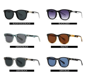Detailed comparison of vintage sunglasses in six colors with metal arrow accents