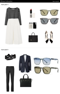 Flat lay of luxury outfit set with square sunglasses and leather business accessories
