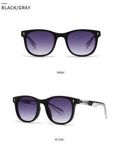 Front and side view of small frame retro sunglasses with purple gradient lenses