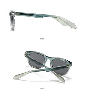 Detail view showing side and back of retro small frame sunglasses with metal accents