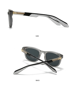 Detail view of small frame sunglasses with gold temple accents and anti-slip texture
