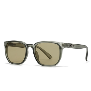 Retro square sunglasses with transparent grey frame and light brown lenses for men and women