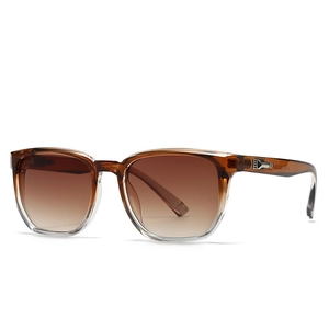Retro square sunglasses with brown gradient lenses and silver geometric metal accents