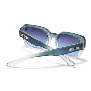 Detail of blue gradient frames with silver arrow metal ornaments on the sunglasses temples