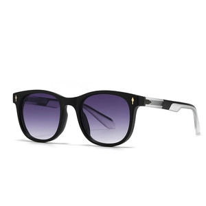Retro small frame sunglasses with purple gradient lenses and two-tone spliced temples