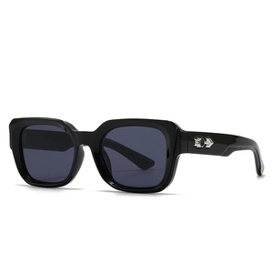 Classic black rectangular sunglasses with silver arrow detail on the temples