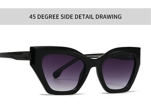Detailed 45-degree side view of stylish black oversized sunglasses with gradient lenses