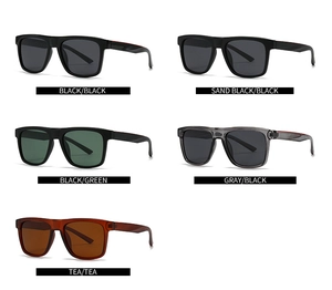 Detailed grid view showing five stylish square frame polarized sunglasses in various colors