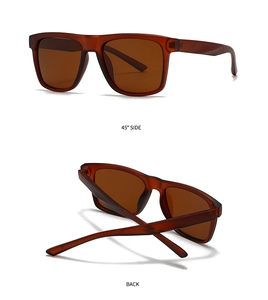 Dual-angle view showing 45-degree side and back of matte brown square polarized sunglasses
