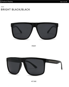 Vues de face et de profil à 45 degrés de lunettes de soleil carrées avec accents métalliques