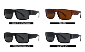 Matrix-Anzeige quadratischer polarisierter Sonnenbrillen in Schwarz, Tee, Sand und Blau