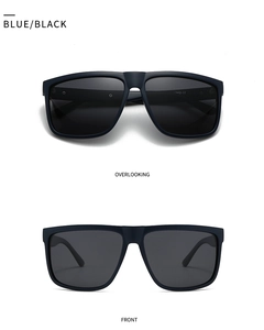 Lunettes de soleil polarisantes carrées bleu et noir avec vues de face et de dessus