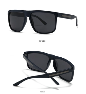 Détails de lunettes de soleil carrées avec monture mate et accents argentés