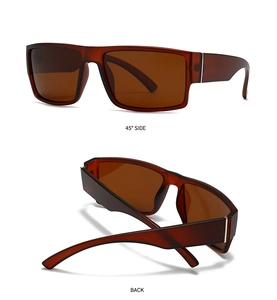 Detailansicht der quadratischen Schildpatt-Sonnenbrille mit 45-Grad- und Rückansichten