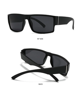 Detailansicht der mattschwarzen polarisierten quadratischen Sonnenbrille aus zwei Winkeln