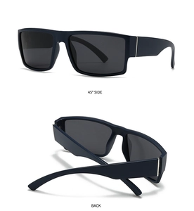 Detailansicht der quadratischen Polarisationsbrille mit 45-Grad-Seitenansicht und Scharnier