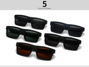 Detailed display of five color options for trendy square frame polarized sunglasses