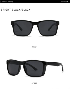 Detail view of square black sunglasses with non-slip grid texture on temples
