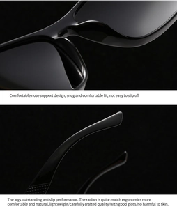 Detail of square polarized sunglasses featuring comfortable nose support and ergonomic temples
