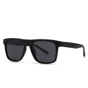 Classic square black polarized sunglasses with deep gray lenses for men and women