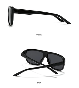 Detaillierte Seiten- und Rückansicht der modernen schwarzen quadratischen Polarisationsbrille